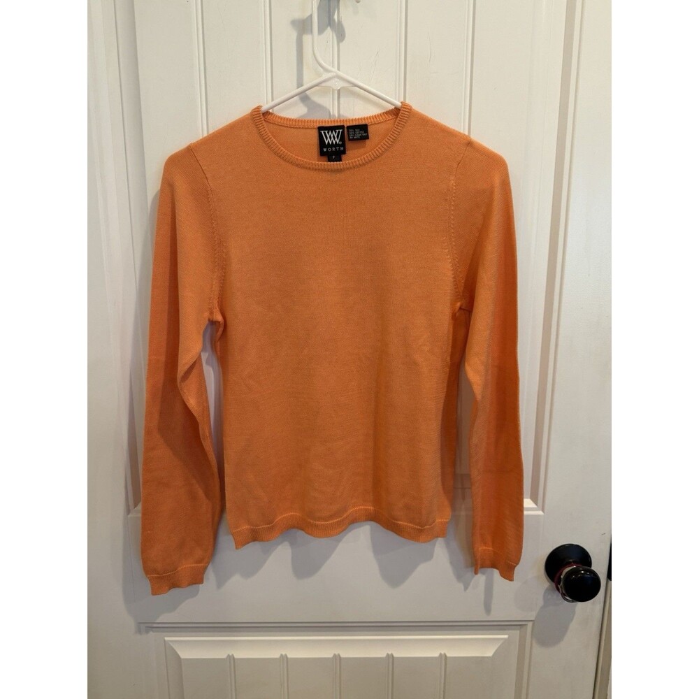 Worth Womens P Orange Silk Cotton Sweater Crewneck Elbow Patch Long Sleeve